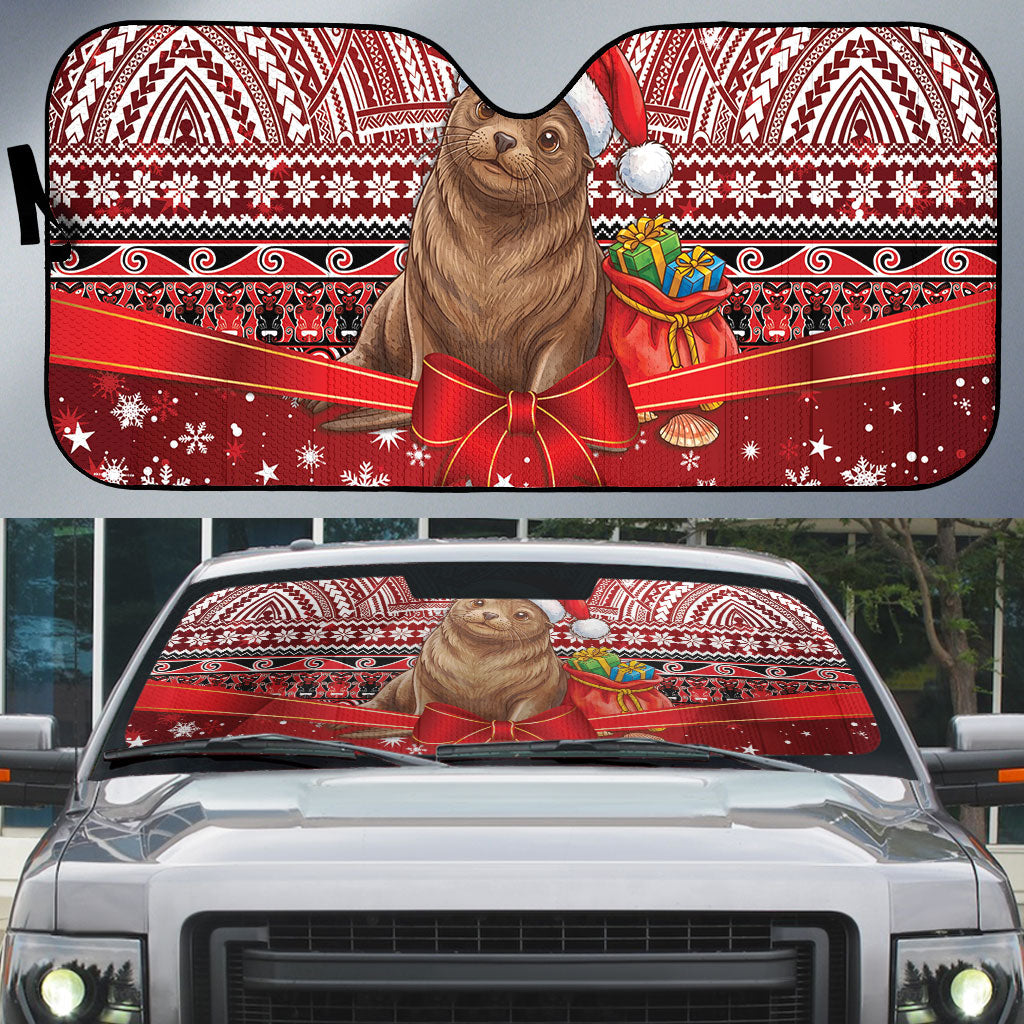 New Zealand Kekeno Seal Christmas Auto Sun Shade Maori Inspired Knitted Patterns LT9 Red - Polynesian Pride