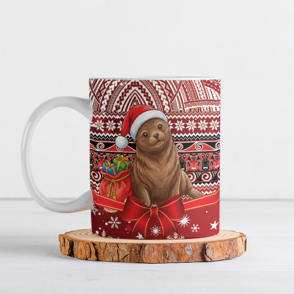 New Zealand Kekeno Seal Christmas Ceramic Mug Maori Inspired Knitted Patterns LT9 Red - Polynesian Pride