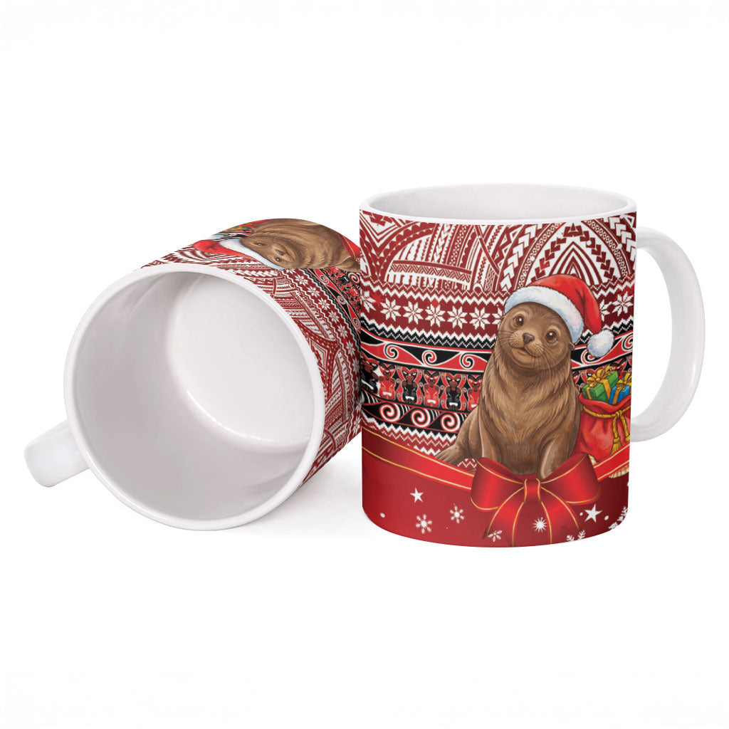 New Zealand Kekeno Seal Christmas Ceramic Mug Maori Inspired Knitted Patterns LT9 - Polynesian Pride