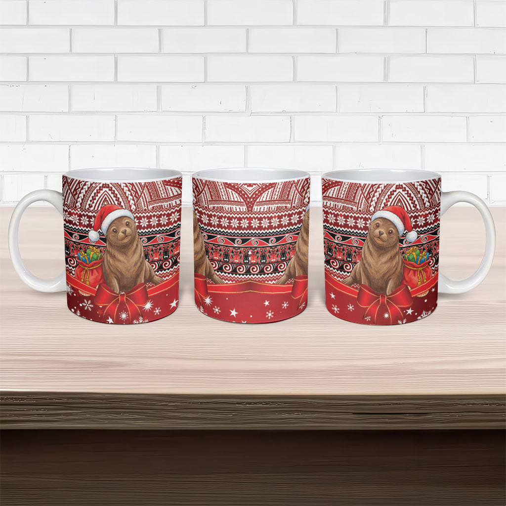 New Zealand Kekeno Seal Christmas Ceramic Mug Maori Inspired Knitted Patterns LT9 - Polynesian Pride
