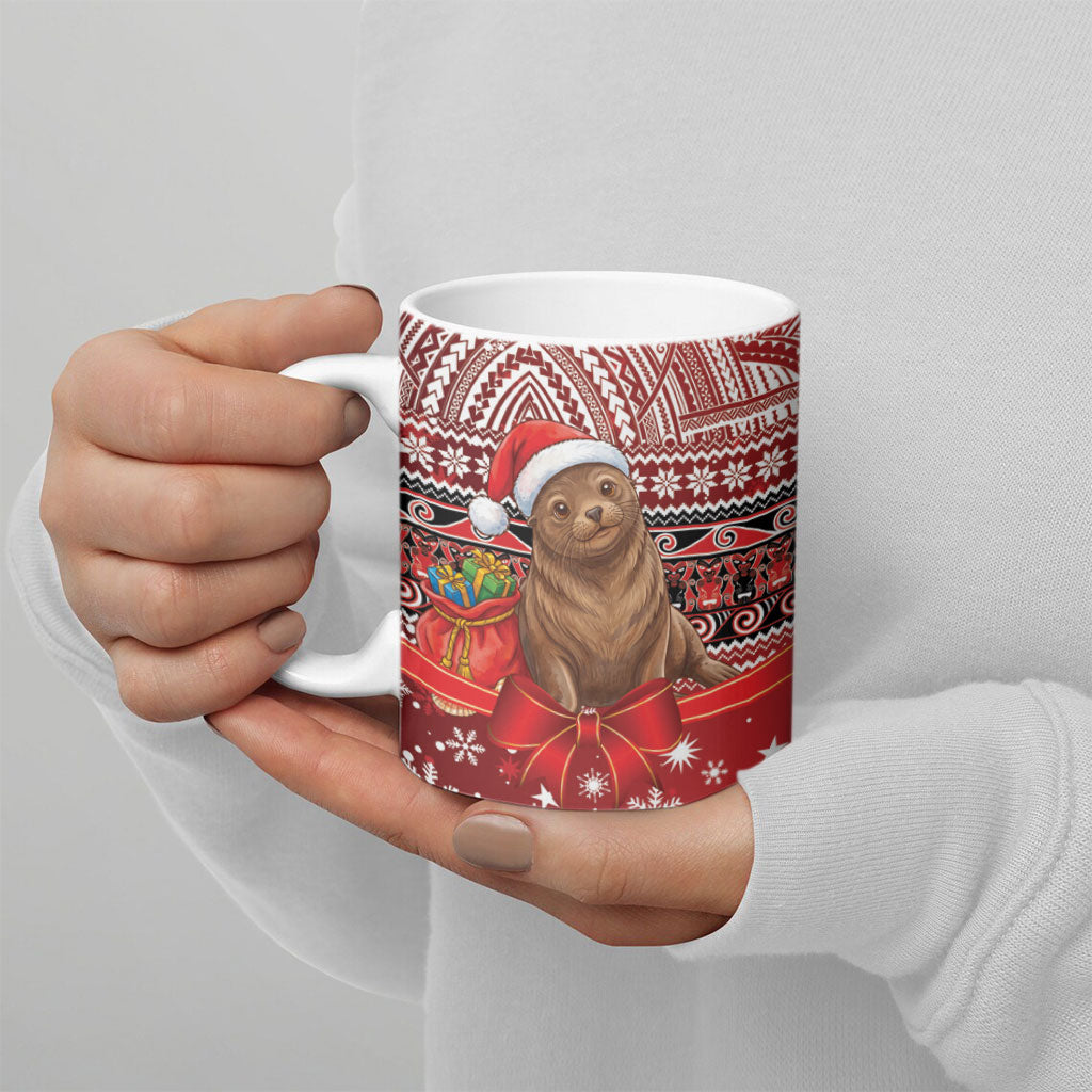 New Zealand Kekeno Seal Christmas Ceramic Mug Maori Inspired Knitted Patterns LT9 - Polynesian Pride