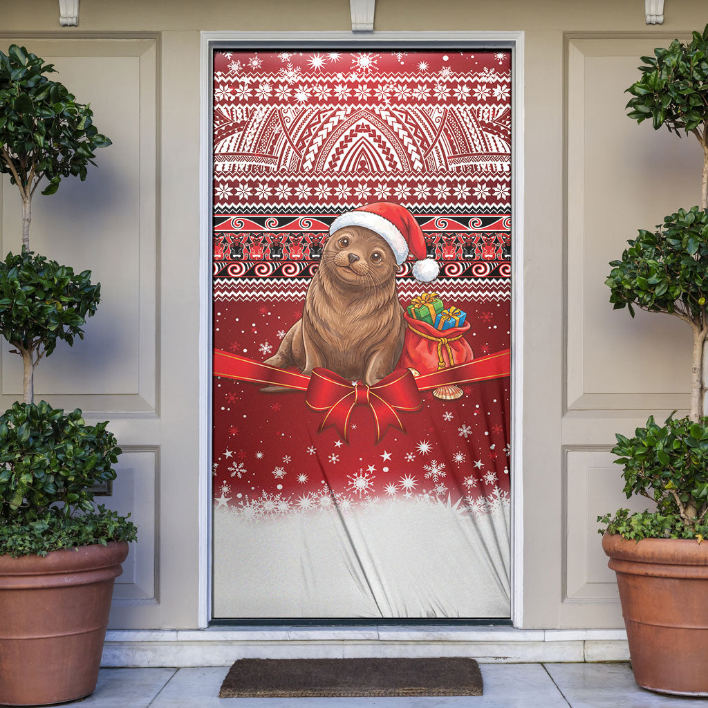 New Zealand Kekeno Seal Christmas Door Cover Maori Inspired Knitted Patterns LT9 Red - Polynesian Pride