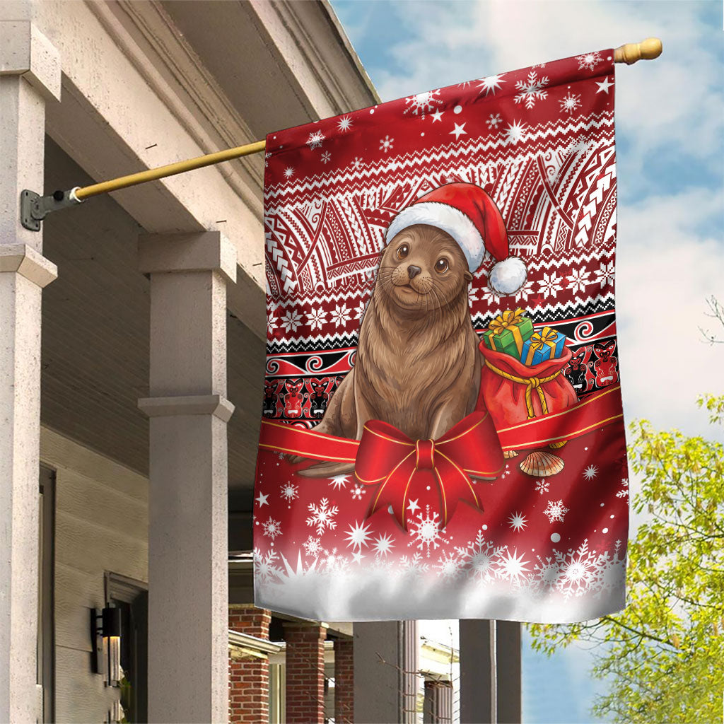 New Zealand Kekeno Seal Christmas Garden Flag Maori Inspired Knitted Patterns LT9 House Flag Red - Polynesian Pride