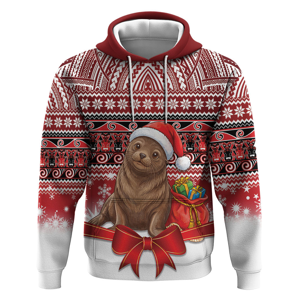 New Zealand Kekeno Seal Christmas Hoodie Maori Inspired Knitted Patterns LT9 Pullover Hoodie Red - Polynesian Pride