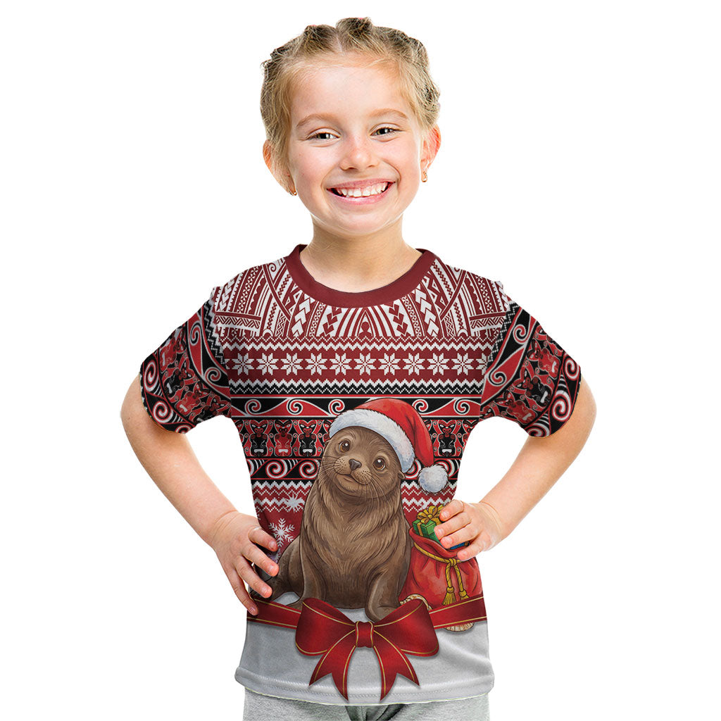 New Zealand Kekeno Seal Christmas Kid T Shirt Maori Inspired Knitted Patterns
