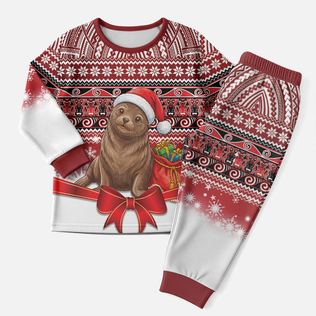 New Zealand Kekeno Seal Christmas Pajama Set Maori Inspired Knitted Patterns