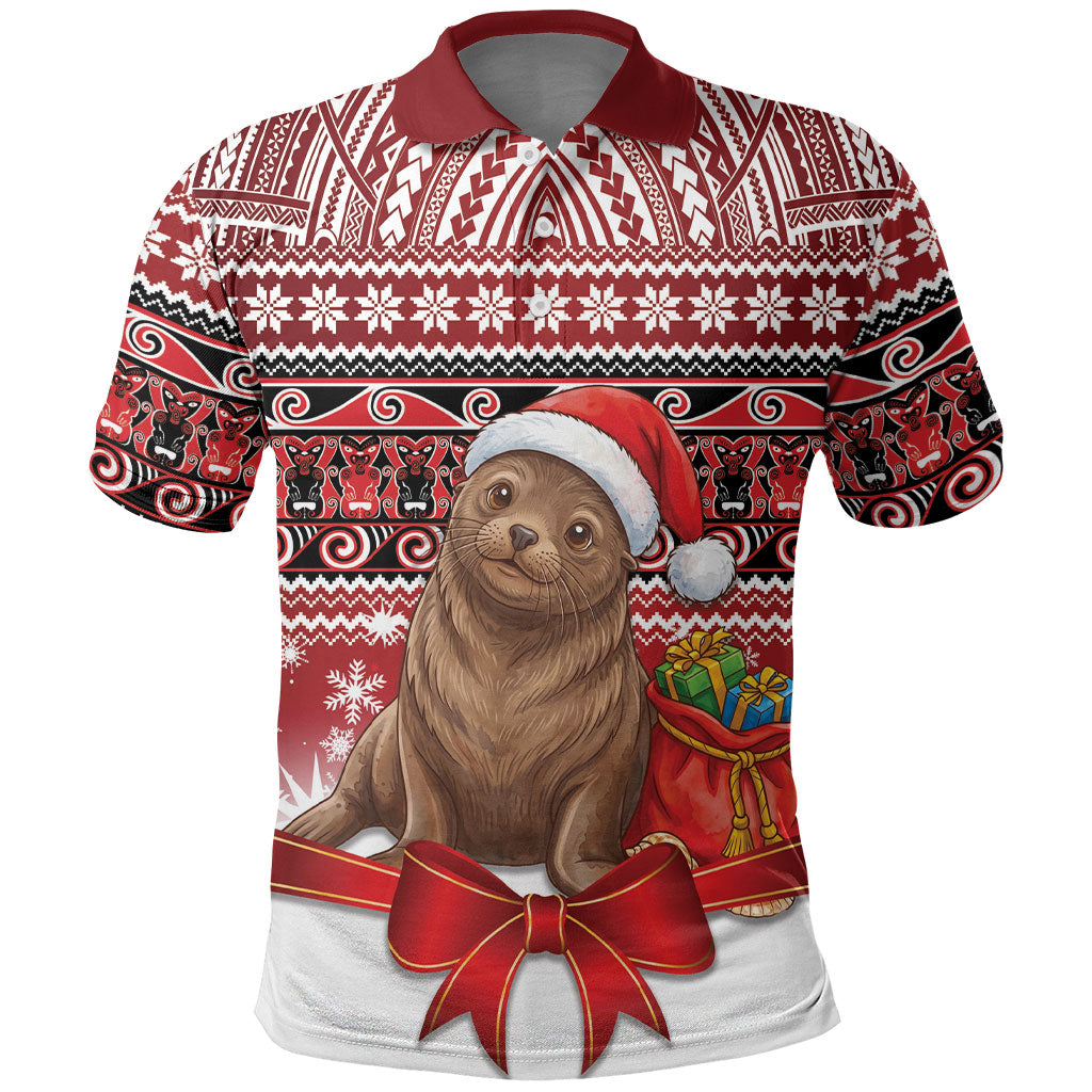 New Zealand Kekeno Seal Christmas Polo Shirt Maori Inspired Knitted Patterns