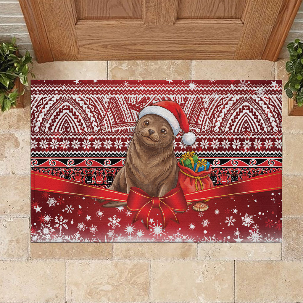 New Zealand Kekeno Seal Christmas Rubber Doormat Maori Inspired Knitted Patterns LT9 Red - Polynesian Pride