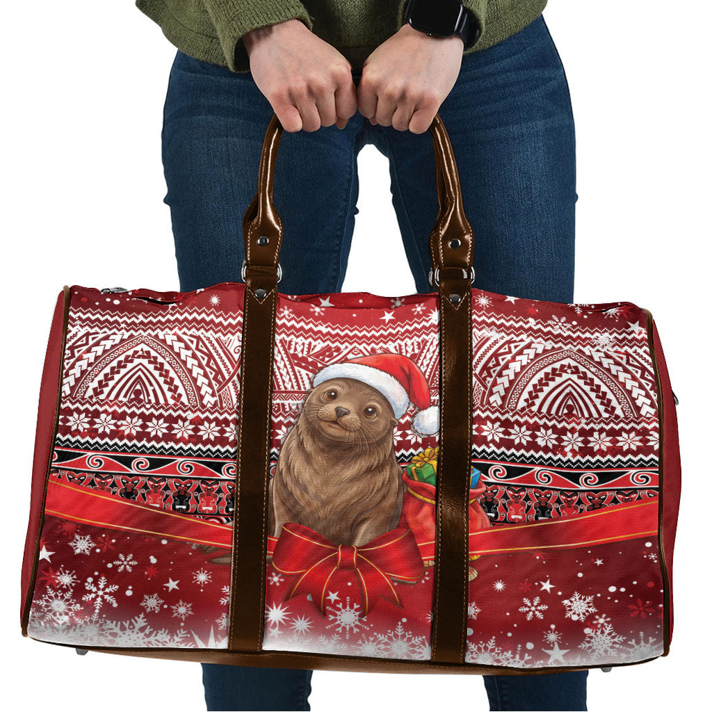 New Zealand Kekeno Seal Christmas Travel Bag Maori Inspired Knitted Patterns LT9 Red - Polynesian Pride