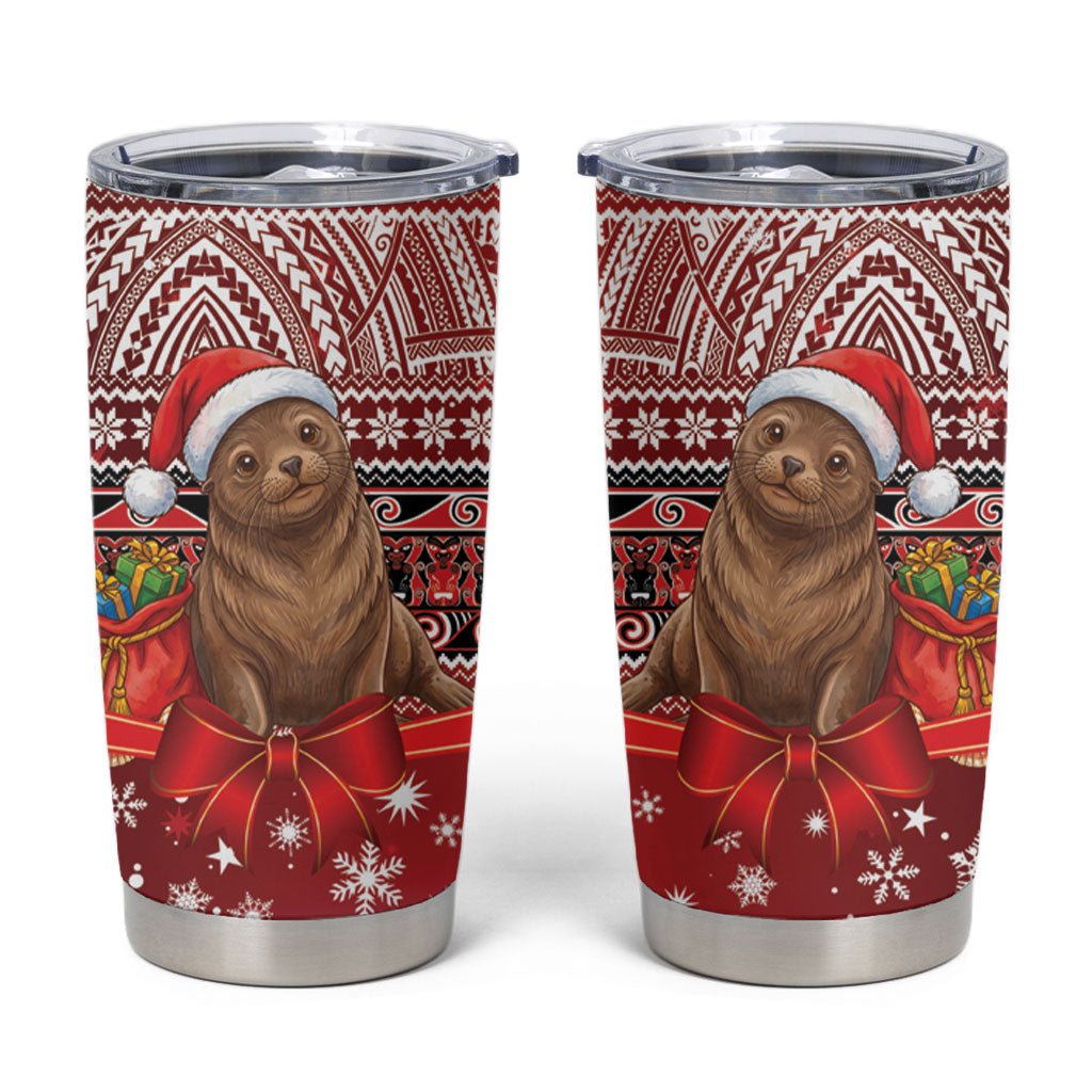 New Zealand Kekeno Seal Christmas Tumbler Cup Maori Inspired Knitted Patterns LT9 Red - Polynesian Pride