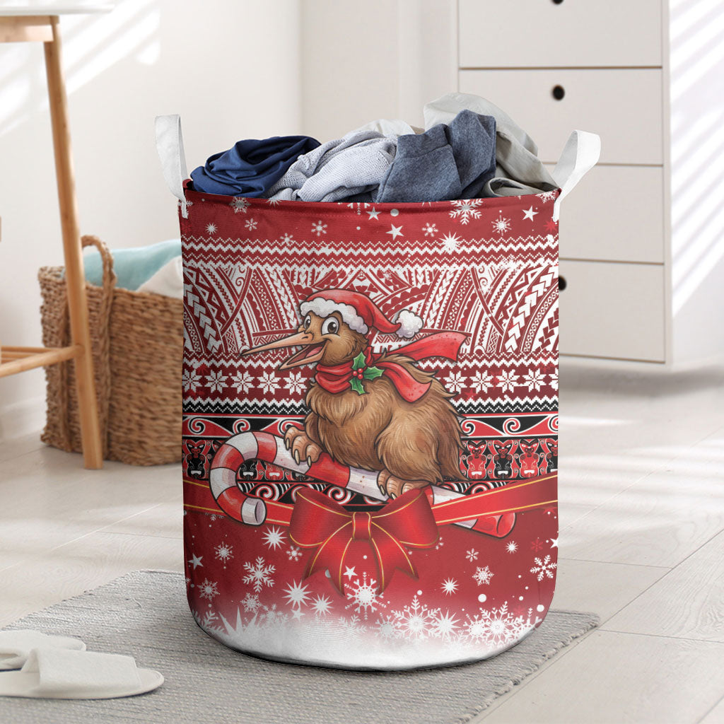 New Zealand Kiwi Bird Christmas Laundry Basket Maori Inspired Knitted Patterns LT9 Red - Polynesian Pride