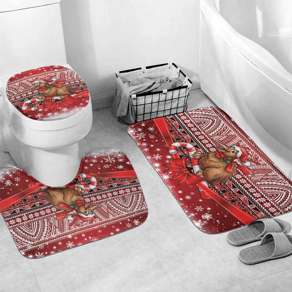 New Zealand Kiwi Bird Christmas Bathroom Set Maori Inspired Knitted Patterns LT9 Mat Set Only (3 pcs) One Size Red - Polynesian Pride