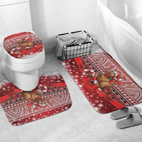 New Zealand Kiwi Bird Christmas Bathroom Set Maori Inspired Knitted Patterns LT9 Mat Set Only (3 pcs) One Size Red - Polynesian Pride
