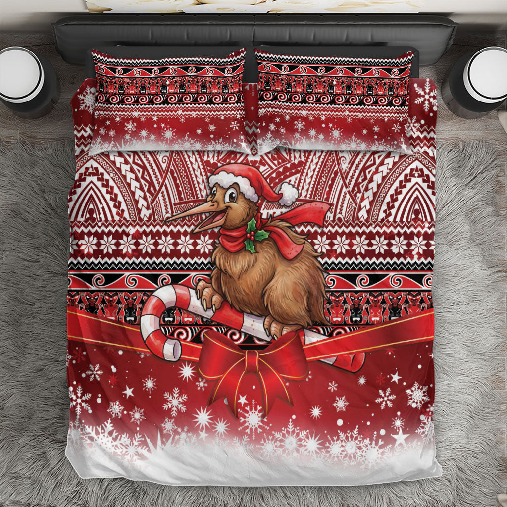 New Zealand Kiwi Bird Christmas Bedding Set Maori Inspired Knitted Patterns LT9 Red - Polynesian Pride
