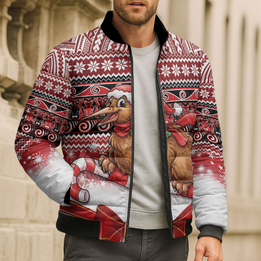 New Zealand Kiwi Bird Christmas Bomber Puffer Jacket Maori Inspired Knitted Patterns LT9 - Polynesian Pride