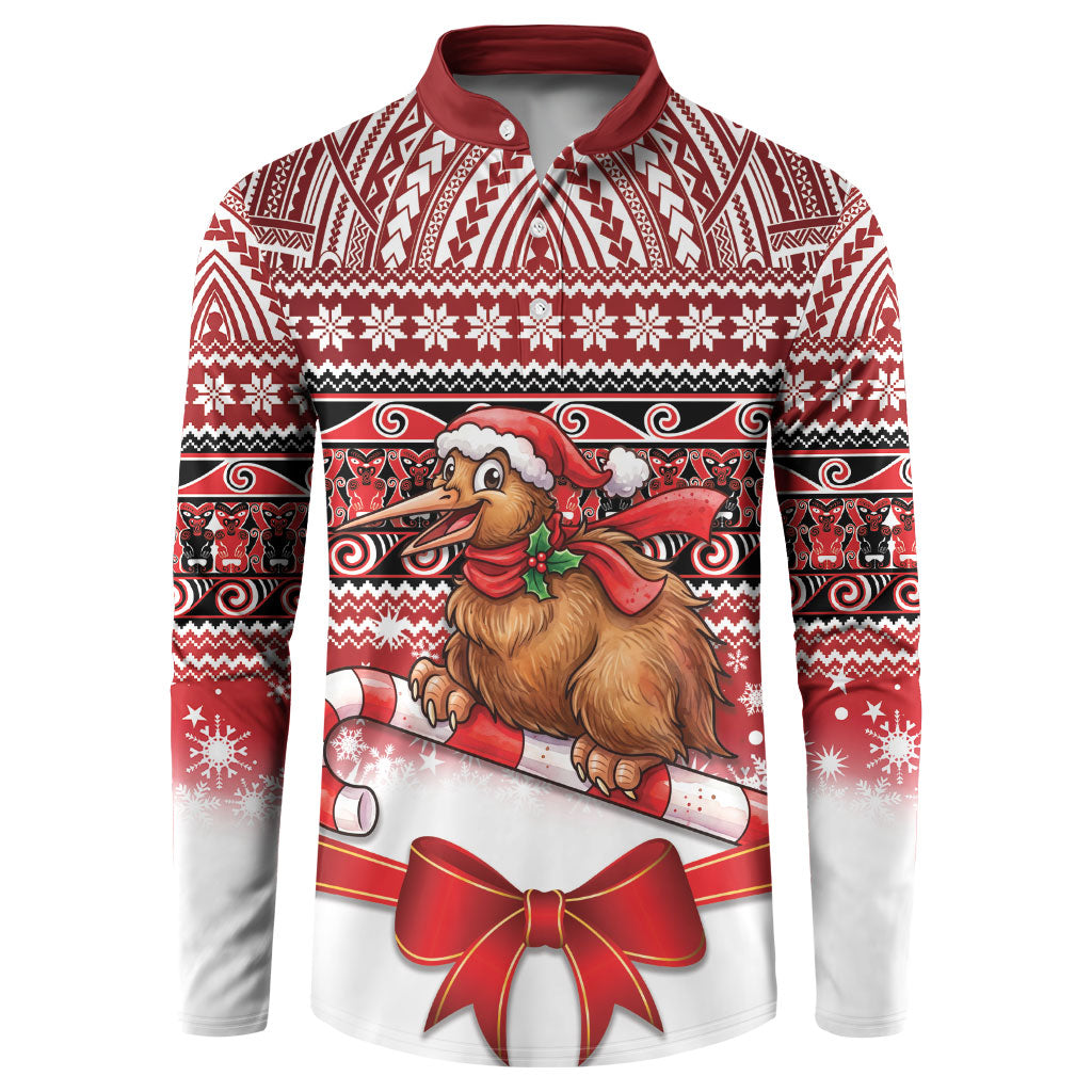 New Zealand Kiwi Bird Christmas Button Sweatshirt Maori Inspired Knitted Patterns LT9 Red - Polynesian Pride