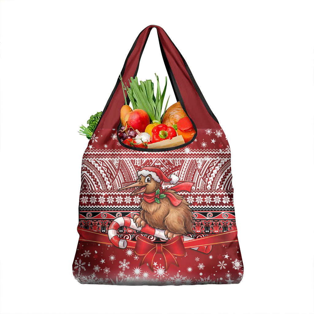 New Zealand Kiwi Bird Christmas Grocery Bag Maori Inspired Knitted Patterns LT9 1-pack One Size Red - Polynesian Pride