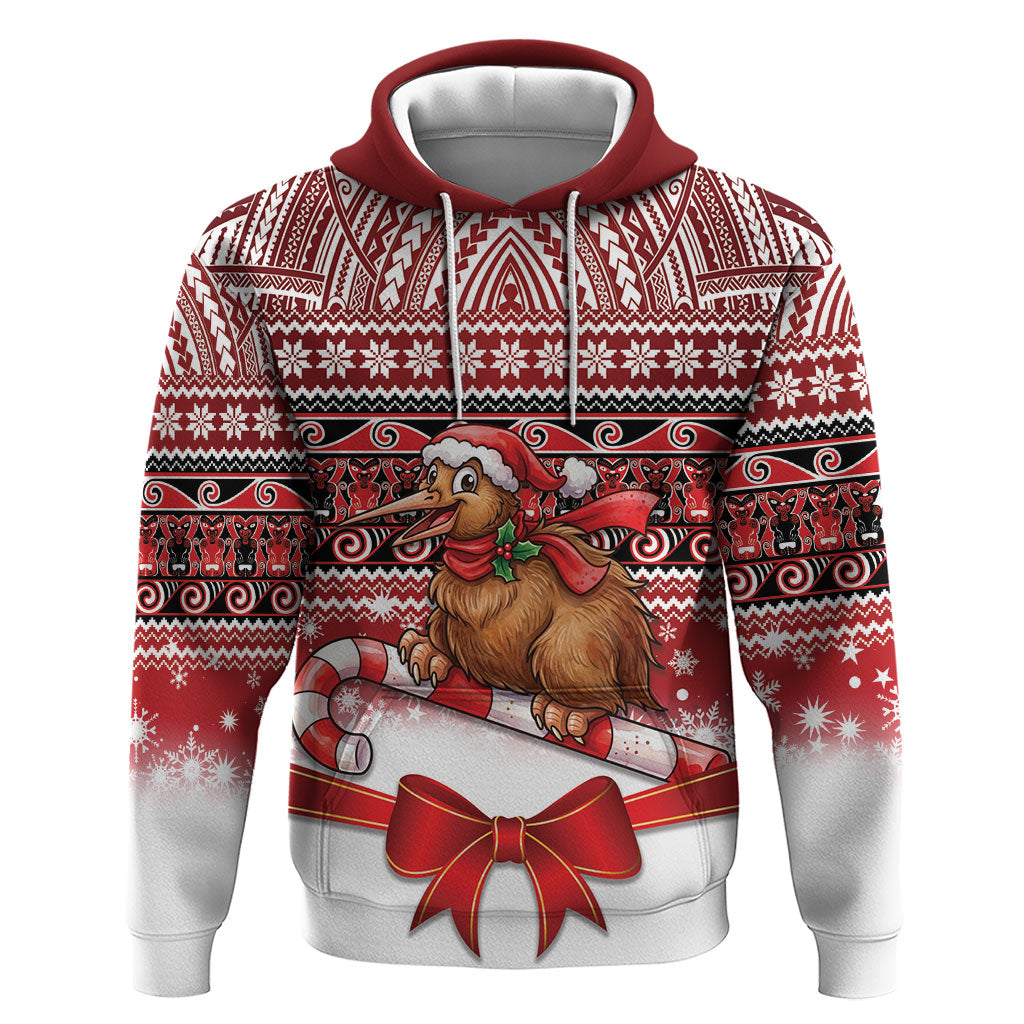 New Zealand Kiwi Bird Christmas Hoodie Maori Inspired Knitted Patterns LT9 Pullover Hoodie Red - Polynesian Pride