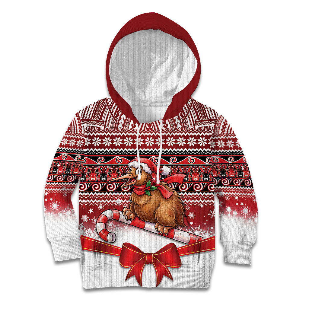 New Zealand Kiwi Bird Christmas Kid Hoodie Maori Inspired Knitted Patterns LT9 Hoodie Red - Polynesian Pride