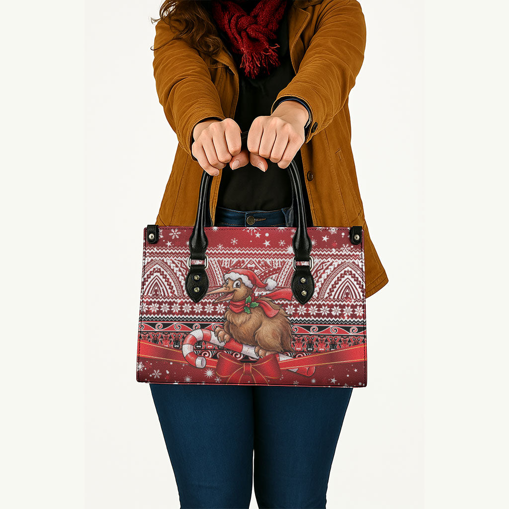 New Zealand Kiwi Bird Christmas Leather Bag Maori Inspired Knitted Patterns LT9 - Polynesian Pride