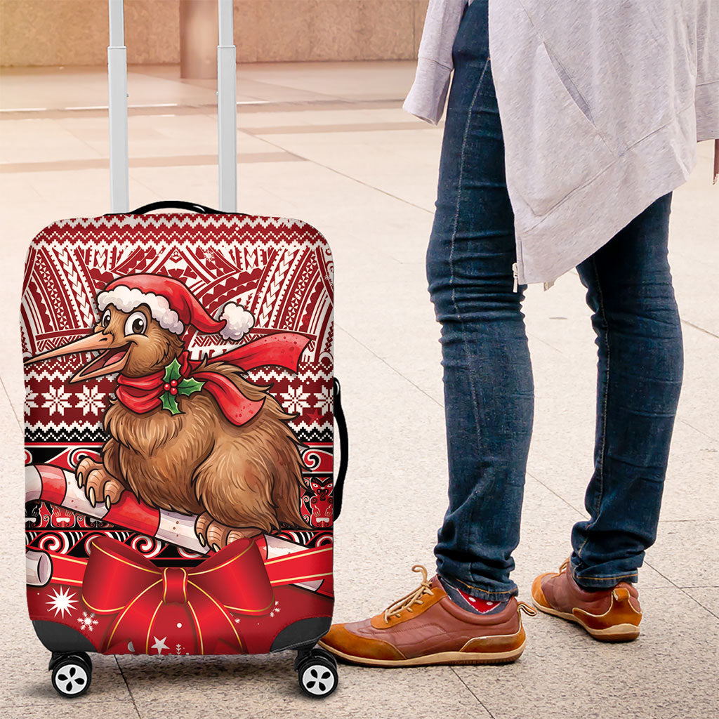 New Zealand Kiwi Bird Christmas Luggage Cover Maori Inspired Knitted Patterns LT9 Red - Polynesian Pride