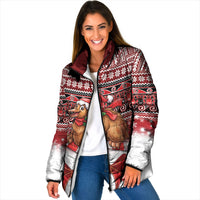 New Zealand Kiwi Bird Christmas Padded Jacket Maori Inspired Knitted Patterns LT9 Women Red - Polynesian Pride