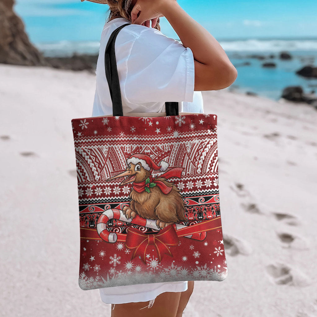 New Zealand Kiwi Bird Christmas Tote Bag Maori Inspired Knitted Patterns LT9 - Polynesian Pride