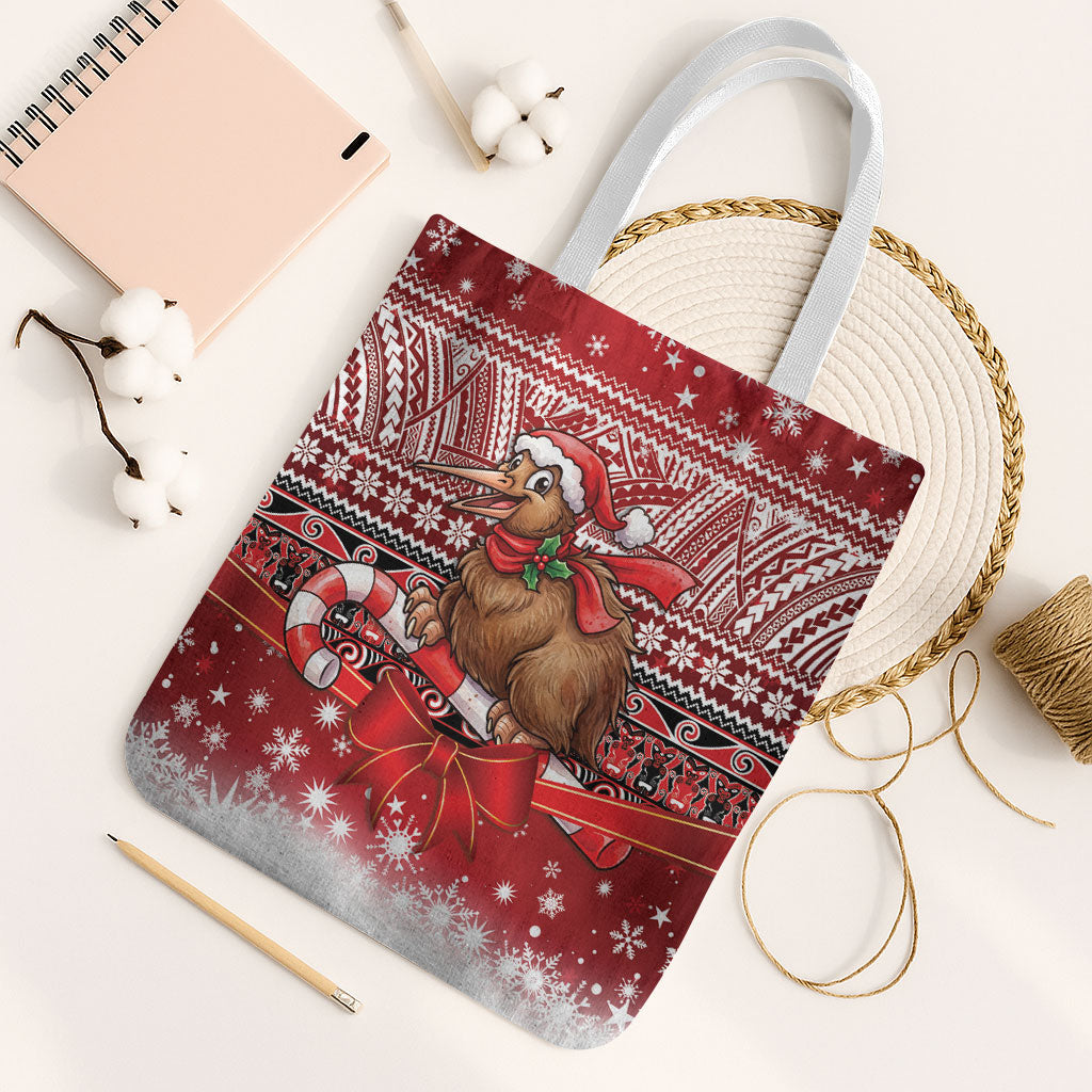 New Zealand Kiwi Bird Christmas Tote Bag Maori Inspired Knitted Patterns LT9 White Strap One Size Red - Polynesian Pride