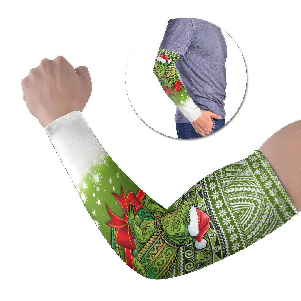 New Zealand Tuatara Christmas Arm Sleeves Maori Inspired Knitted Patterns LT9 Set of 2 Green - Polynesian Pride