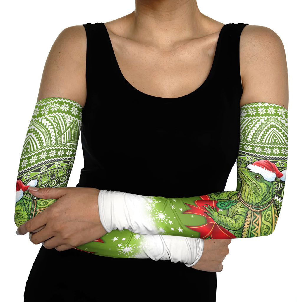 New Zealand Tuatara Christmas Arm Sleeves Maori Inspired Knitted Patterns LT9 - Polynesian Pride
