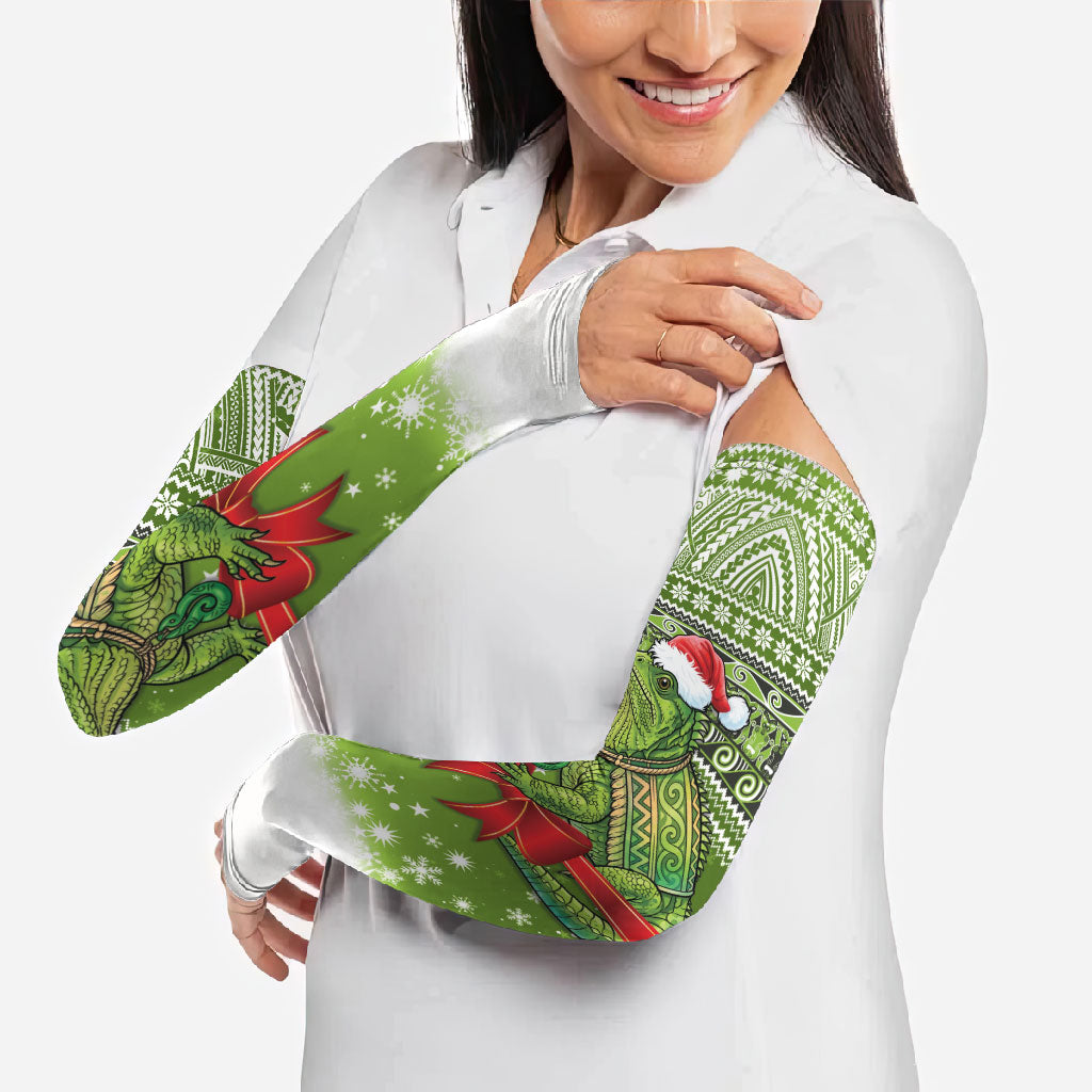 New Zealand Tuatara Christmas Arm Sleeves Maori Inspired Knitted Patterns LT9 - Polynesian Pride