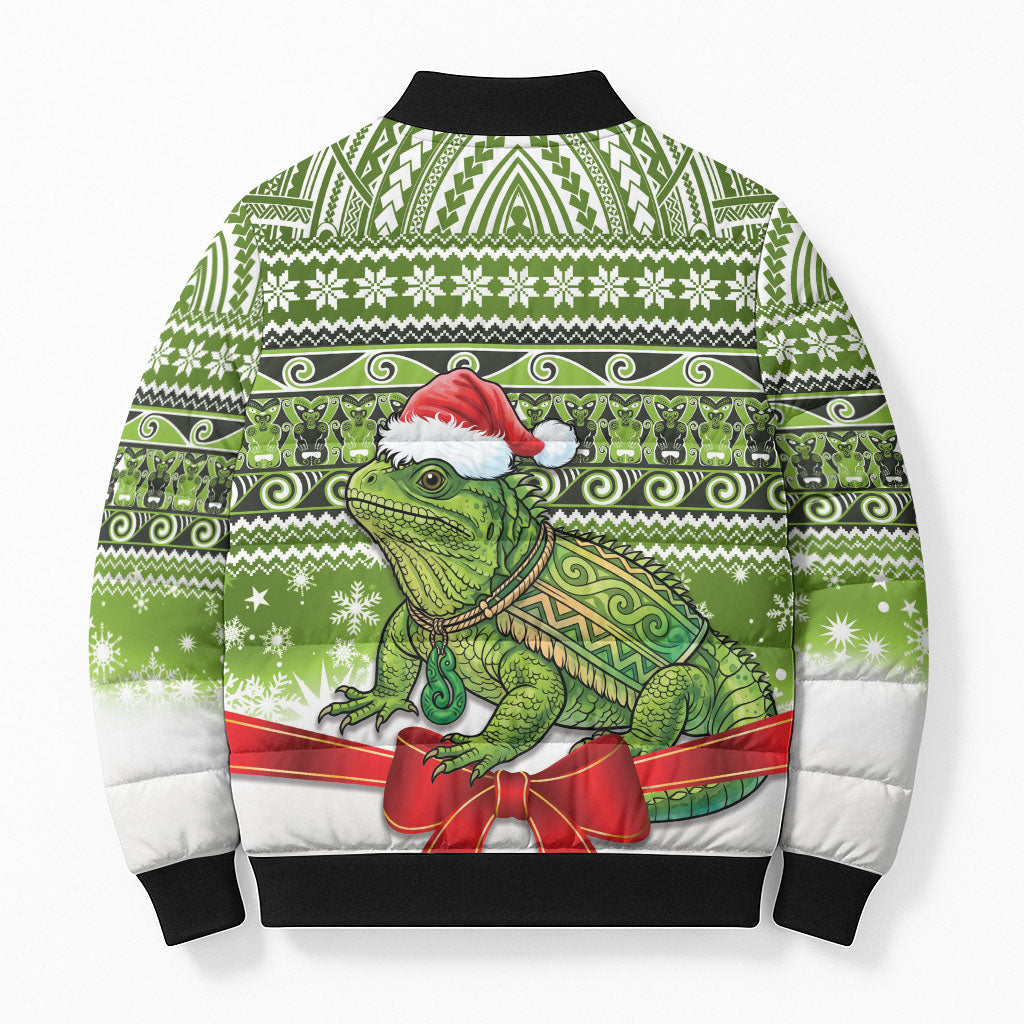 New Zealand Tuatara Christmas Bomber Puffer Jacket Maori Inspired Knitted Patterns LT9 - Polynesian Pride