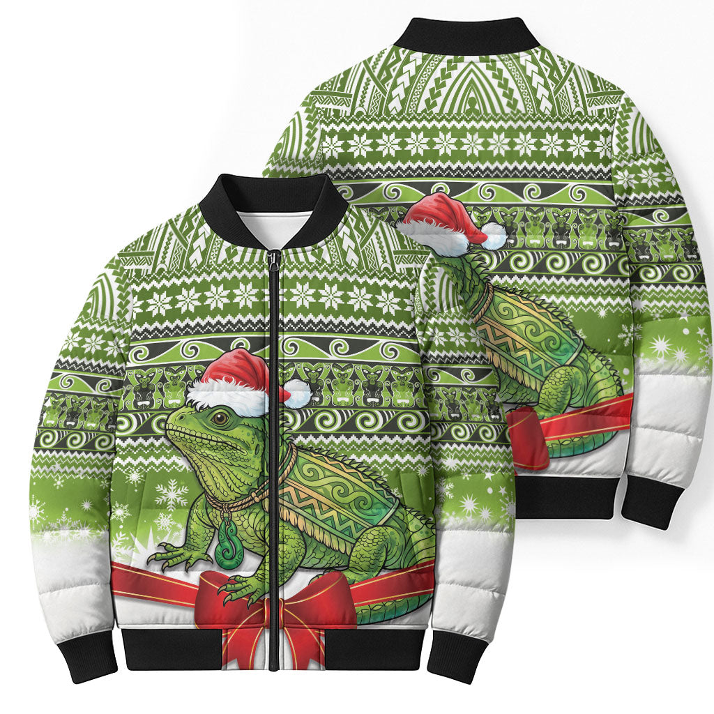 New Zealand Tuatara Christmas Bomber Puffer Jacket Maori Inspired Knitted Patterns LT9 - Polynesian Pride