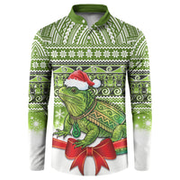 New Zealand Tuatara Christmas Button Sweatshirt Maori Inspired Knitted Patterns LT9 Green - Polynesian Pride