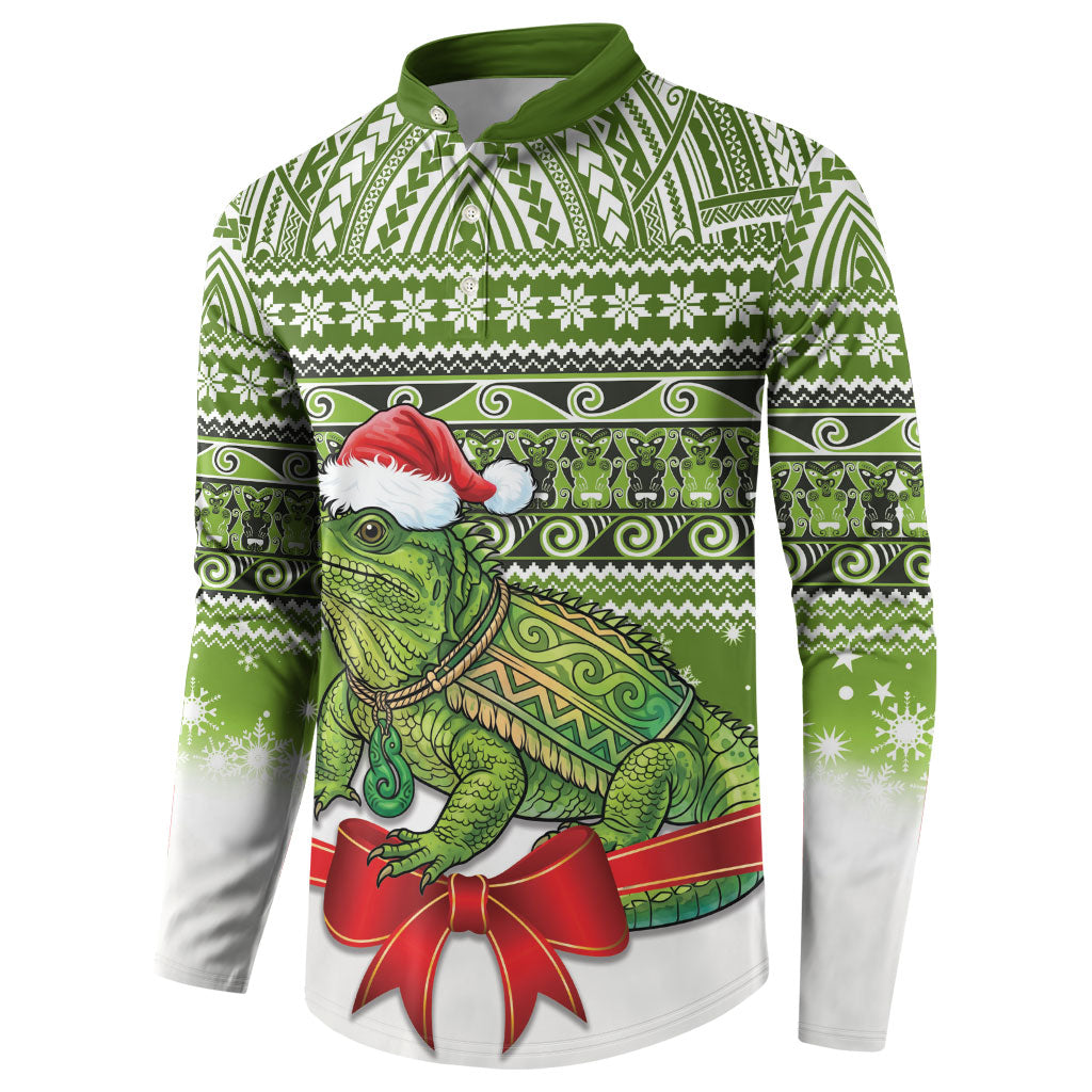 New Zealand Tuatara Christmas Button Sweatshirt Maori Inspired Knitted Patterns LT9 - Polynesian Pride