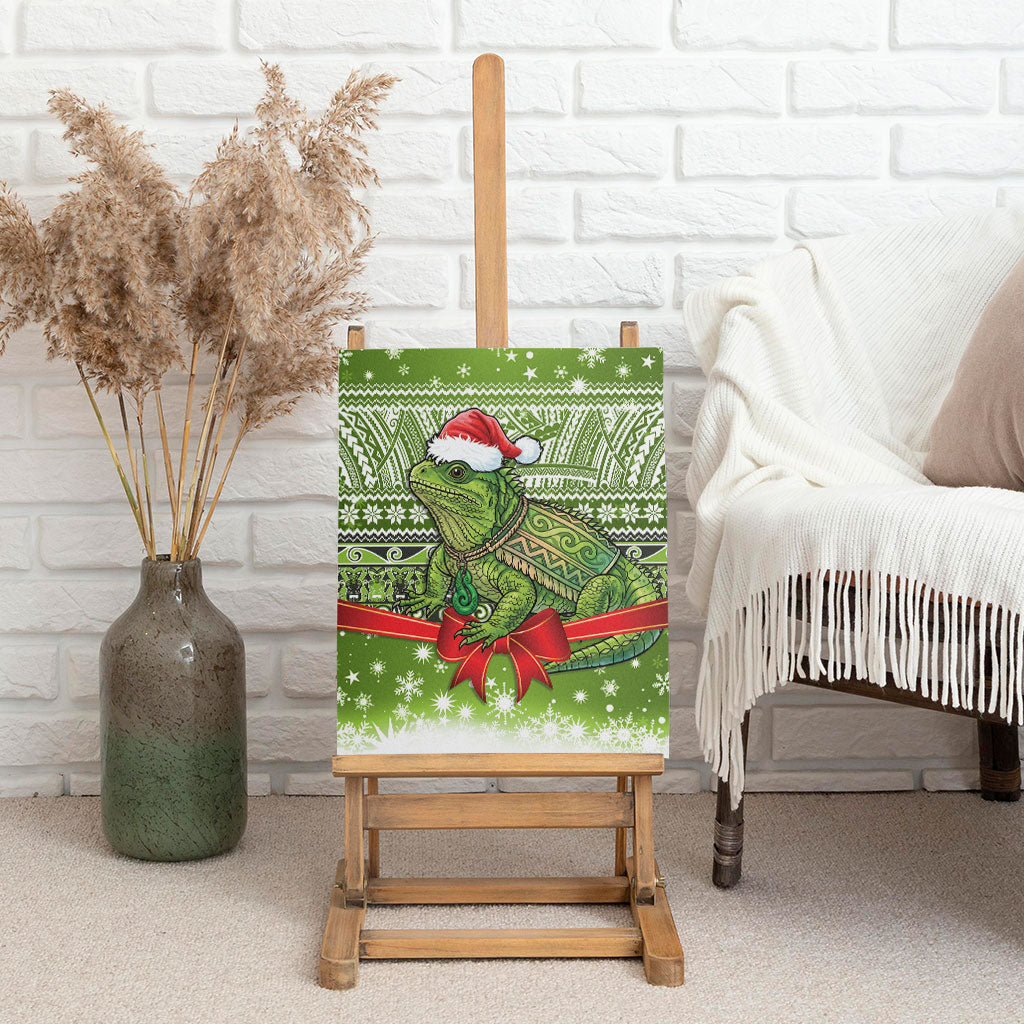 New Zealand Tuatara Christmas Canvas Wall Art Maori Inspired Knitted Patterns LT9 - Polynesian Pride