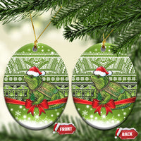 New Zealand Tuatara Christmas Ceramic Ornament Maori Inspired Knitted Patterns LT9 Oval Green - Polynesian Pride