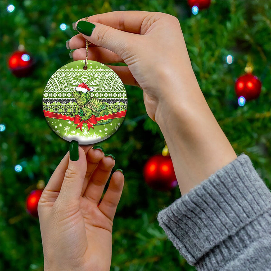 New Zealand Tuatara Christmas Ceramic Ornament Maori Inspired Knitted Patterns LT9 - Polynesian Pride