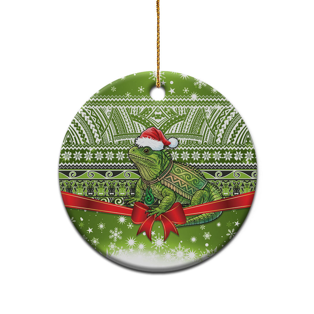 New Zealand Tuatara Christmas Ceramic Ornament Maori Inspired Knitted Patterns LT9 - Polynesian Pride