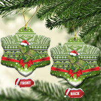 New Zealand Tuatara Christmas Ceramic Ornament Maori Inspired Knitted Patterns LT9 Snow Flake Green - Polynesian Pride