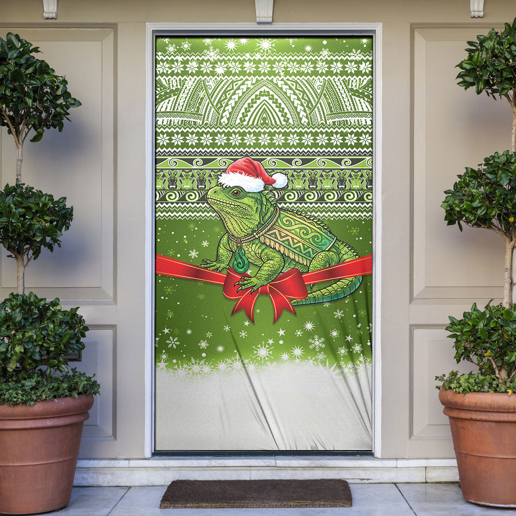 New Zealand Tuatara Christmas Door Cover Maori Inspired Knitted Patterns LT9 Green - Polynesian Pride
