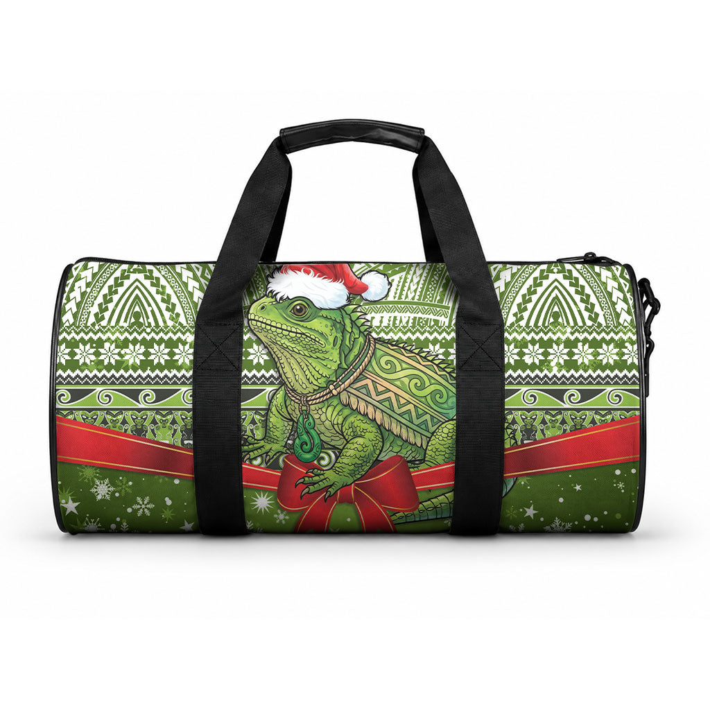New Zealand Tuatara Christmas Duffle Bag Maori Inspired Knitted Patterns LT9 One size Green - Polynesian Pride