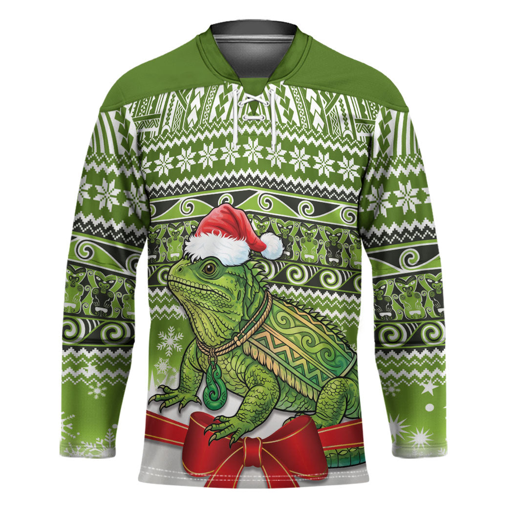 New Zealand Tuatara Christmas Hockey Jersey Maori Inspired Knitted Patterns LT9 Unisex Green - Polynesian Pride