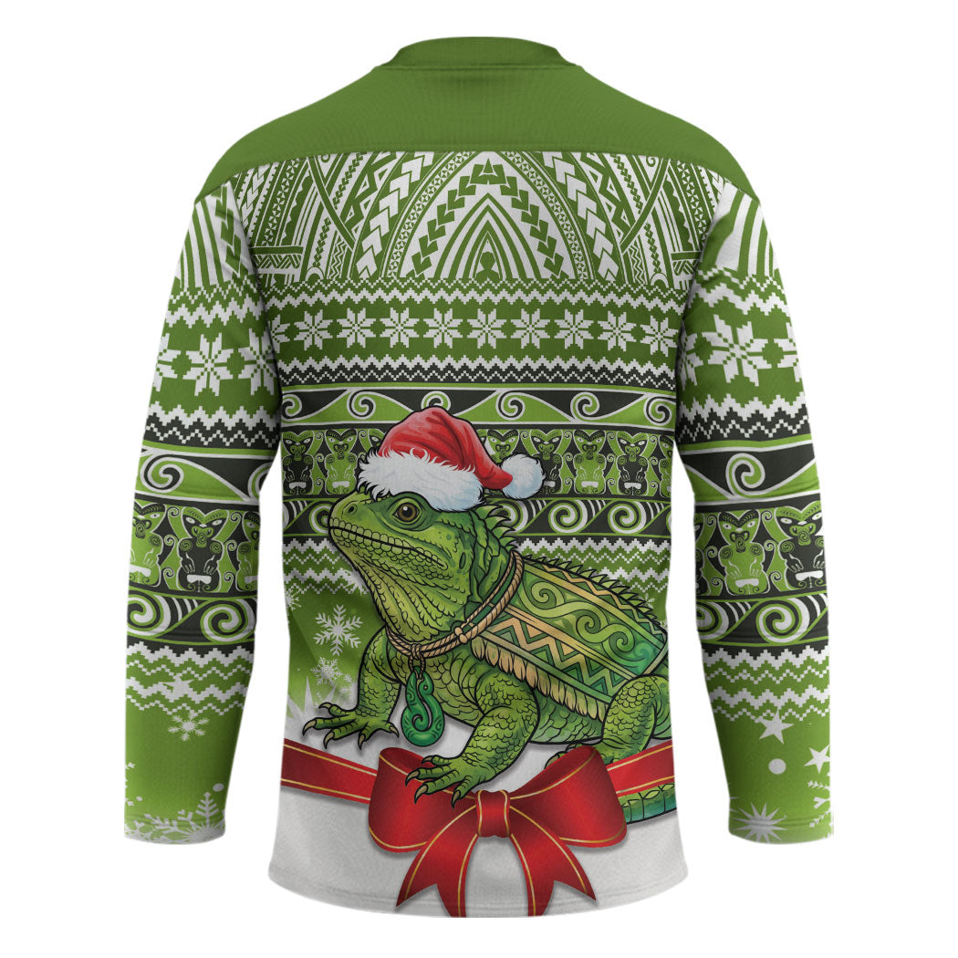New Zealand Tuatara Christmas Hockey Jersey Maori Inspired Knitted Patterns LT9 - Polynesian Pride