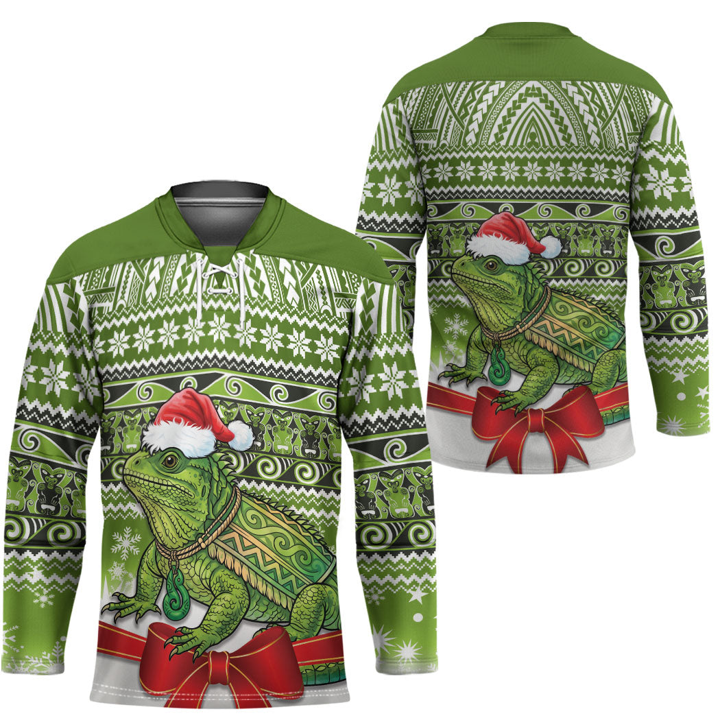 New Zealand Tuatara Christmas Hockey Jersey Maori Inspired Knitted Patterns LT9 - Polynesian Pride
