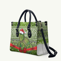 New Zealand Tuatara Christmas Leather Bag Maori Inspired Knitted Patterns LT9 Green - Polynesian Pride