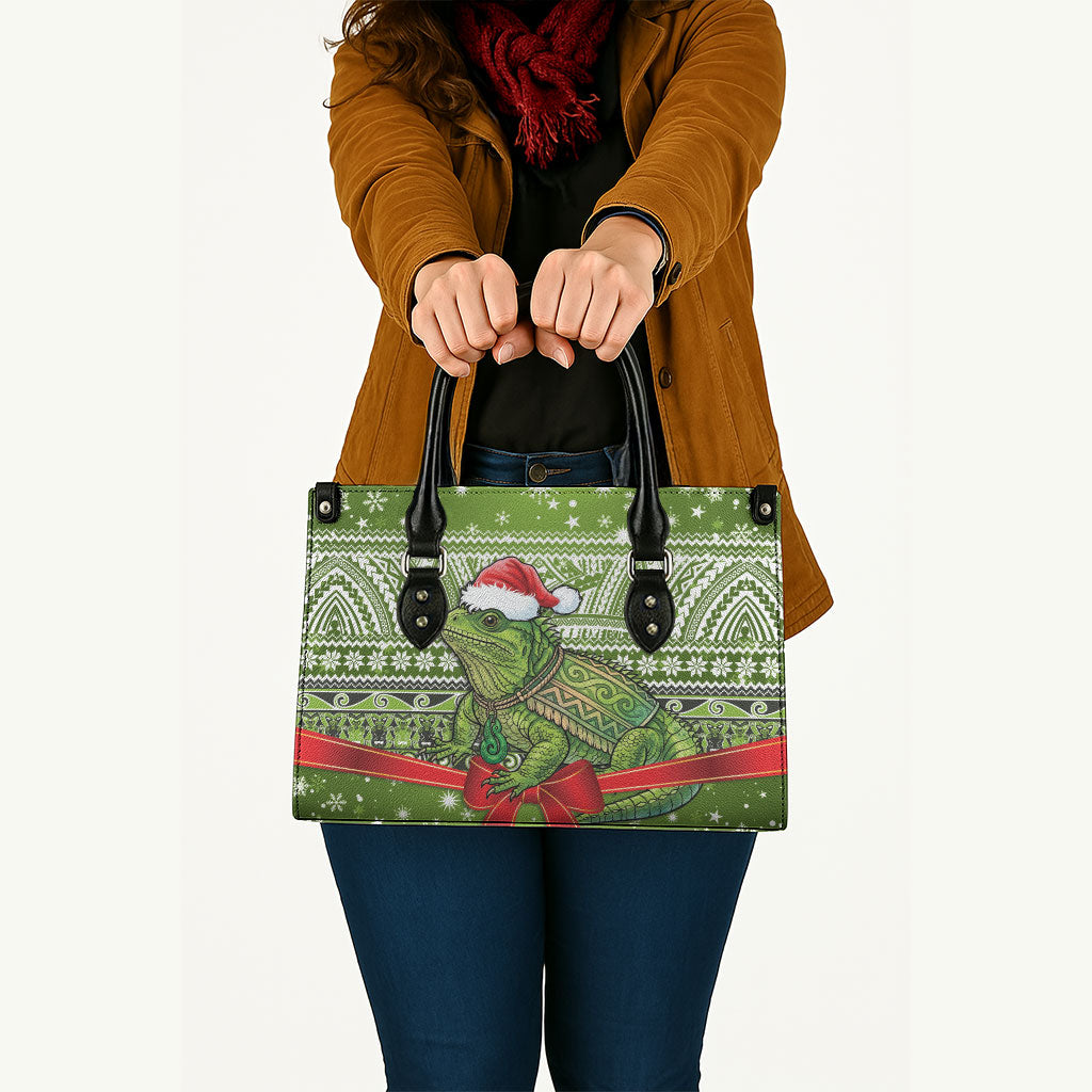New Zealand Tuatara Christmas Leather Bag Maori Inspired Knitted Patterns LT9 - Polynesian Pride