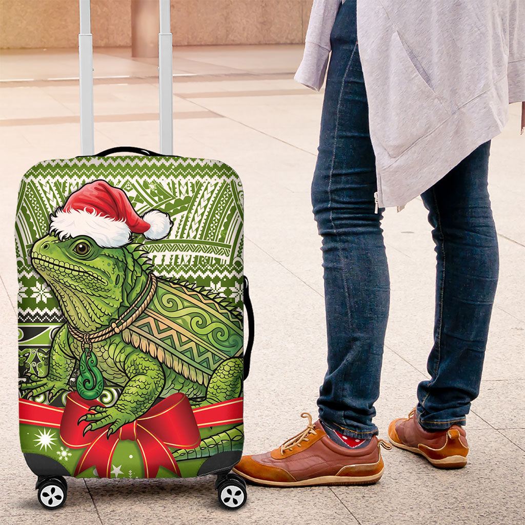 New Zealand Tuatara Christmas Luggage Cover Maori Inspired Knitted Patterns LT9 Green - Polynesian Pride