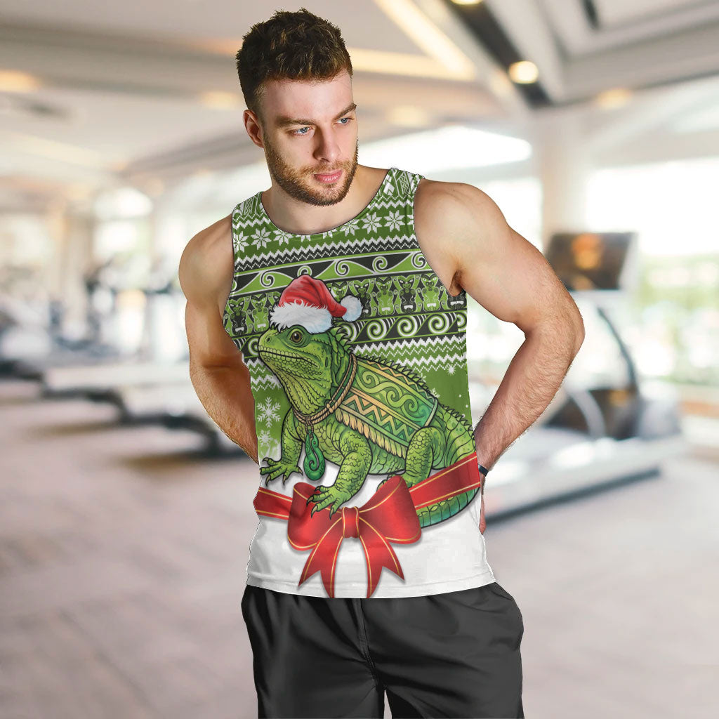 New Zealand Tuatara Christmas Men Tank Top Maori Inspired Knitted Patterns LT9 Green - Polynesian Pride