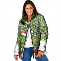 New Zealand Tuatara Christmas Padded Jacket Maori Inspired Knitted Patterns LT9 Women Green - Polynesian Pride
